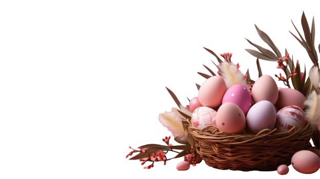 Easter eggs in a basket on a black background png