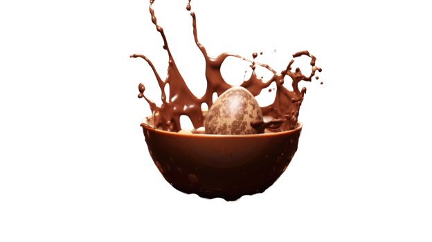 Chocolate egg splashing into a bowl png