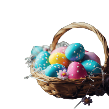 Easter eggs in basket on black background png