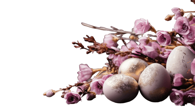Easter eggs and flowers on a black background png
