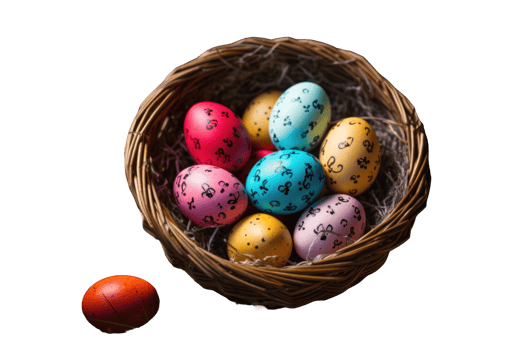 Colorful easter eggs in a basket on a black background png
