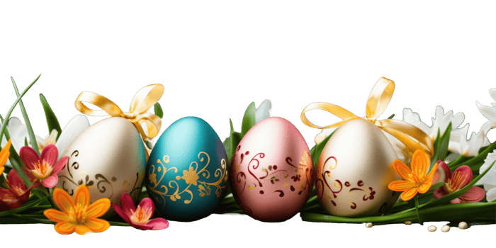 Easter eggs with flowers and flowers on black background png
