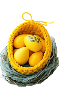 A basket with yellow eggs in it png