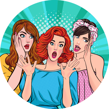 Three girls with different styles talk about a shocking secret in a cool vintage comic scene. png