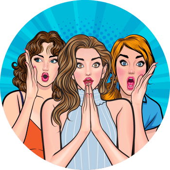 Shocked pop art lady reacting to unexpected gossip. png