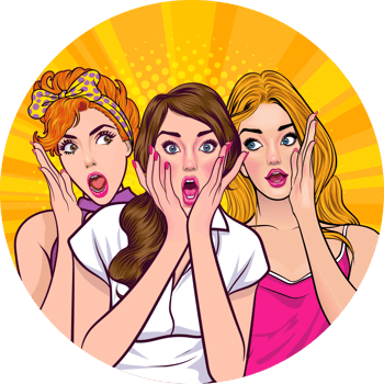 Excited young woman in comic art sharing unbelievable gossip. png