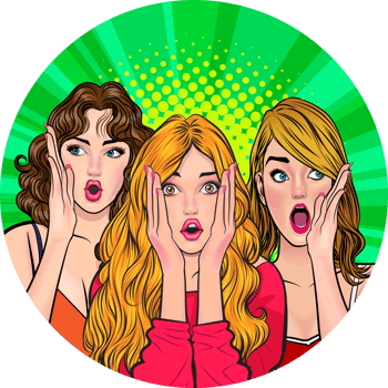 Three beautiful pop art girls whisper messages full of hidden truths png