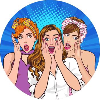 Halftone pop art girl laughing with joy and excitement. png