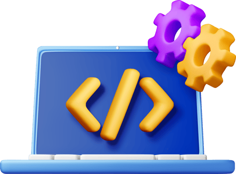 3d code icon and gear cogwheel in laptop png