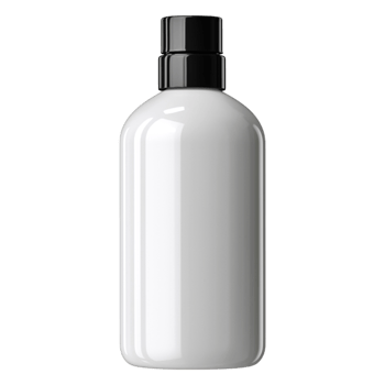 Sleek White Cosmetic Bottle with Black Cap for Product Packaging png