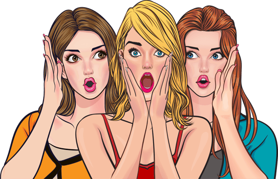 Three friends listening to a scary story png