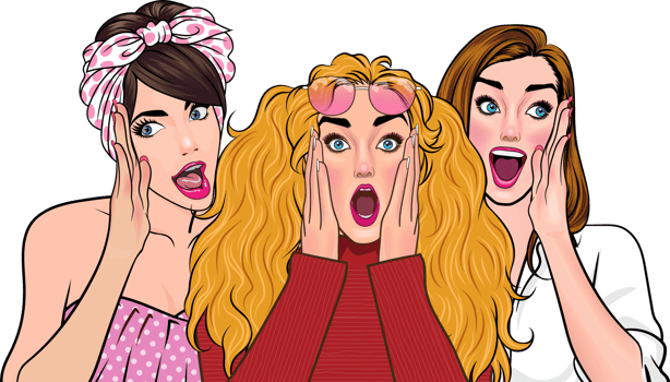Pretty young woman in pop art colors, showing an exaggerated shock. png
