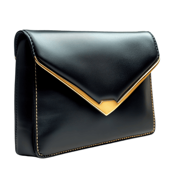 Modern Leather Envelope Clutch with Gold Details Isolated on Transparent Background png