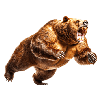 Powerful Grizzly Bear Roaring in Mid-Run on Isolated Background png