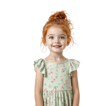 A little girl in a green dress with flowers on it png