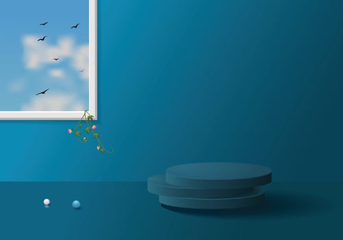 Minimalist blue interior with a window vector
