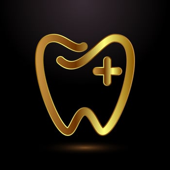 Dental care icon. Teeth care icon for dentist, Gold color style vector