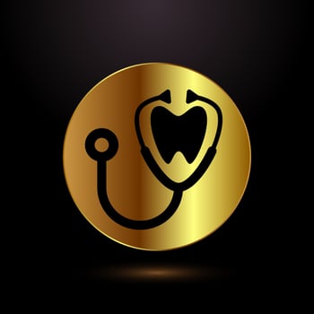 Dental care icon. Teeth care icon for dentist, dental clinic. Gold color style vector