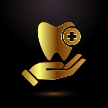 Dental care icon illustration. Teeth care icon for dentist, dental clinic. Gold color style vector