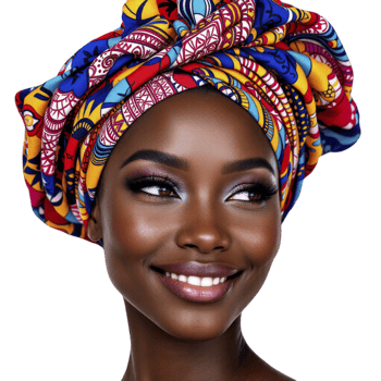 Beautiful african woman with colorful head wrap png