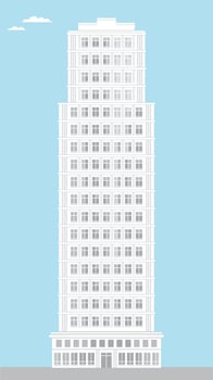 classic vintage tall skyscraper skyline with grey color tone and windows on blue sky background and reflect mirror vector