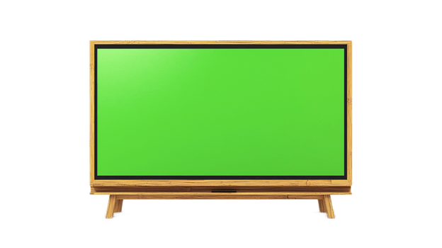 Modern wooden television with green screen for mockup, advertising and creative projects png
