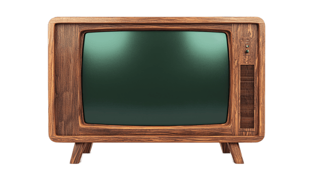 Vintage Wooden Television Set with Green Screen and Classic Design Displaying Nostalgic Charm png