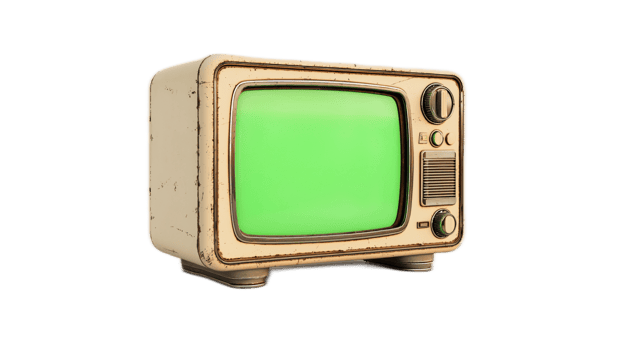 Vintage Television Set with Green Screen Displaying Retro Style and Nostalgic Vibe png