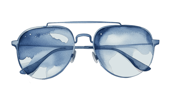 watercolor illustration of blue sunglasses on transparent background png
