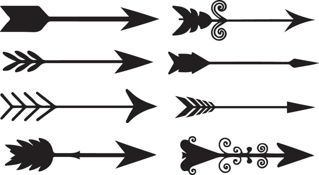 Set of arrows Vintage with feathers isolated on white background vector