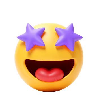 Happy emoji with purple stars and tongue sticking out png