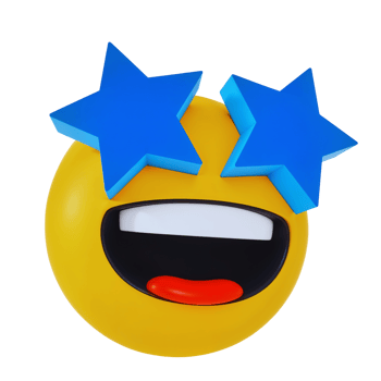 A yellow emoticion with blue stars on it png