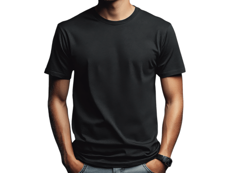 plain black t shirt worn by man with hands in pockets, showcasing casual style png