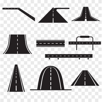 A collection of black and white road signs displayed together, showcasing various traffic symbols and directions vector