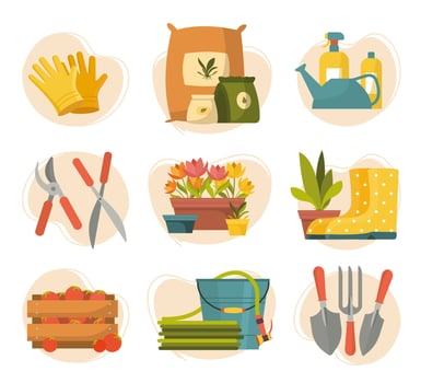 Hand Drawn Gardening Tools and Supplies Collection vector