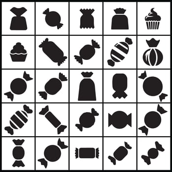 A black and white set of candy icons design on a white background vector