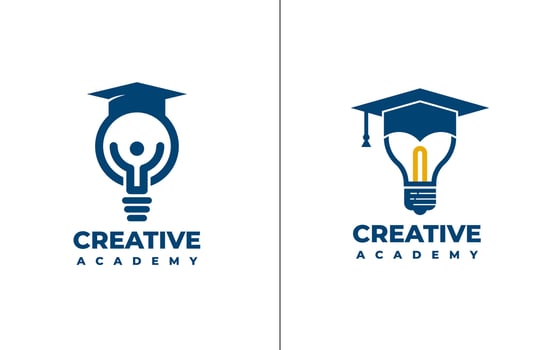 Education Logo Design Template. Concept For Bulb Light, Hat Or Cap vector