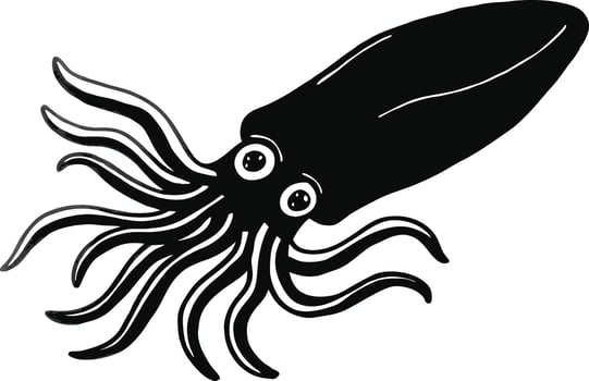 funny squid silhouette on white background art. vector