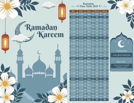 Elegant Ramadan Prayer and Iftar Schedule 2025 Template vector