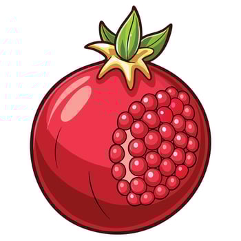 a red pomegranate with a green leaf on it vector
