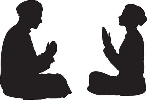 Ramzan Sharif Pray silhouette isolated on white background vector