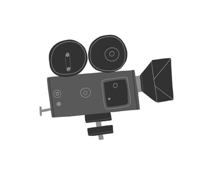 Flat style camera. Press, cinematography, reportage. Hand drawn illustration. vector
