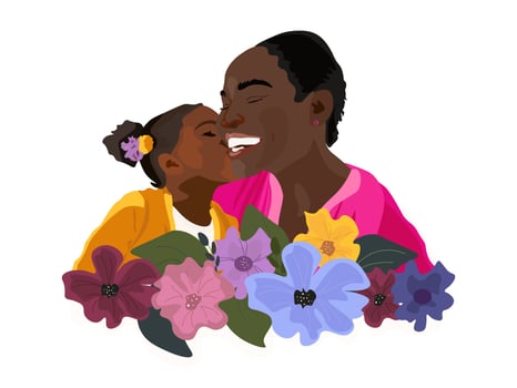 Adorable sweet young mother with cute little daughter. Holiday banner. vector