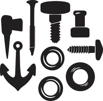 A set of unique hardware tools silhouette illustration featuring essential repair and construction tools vector