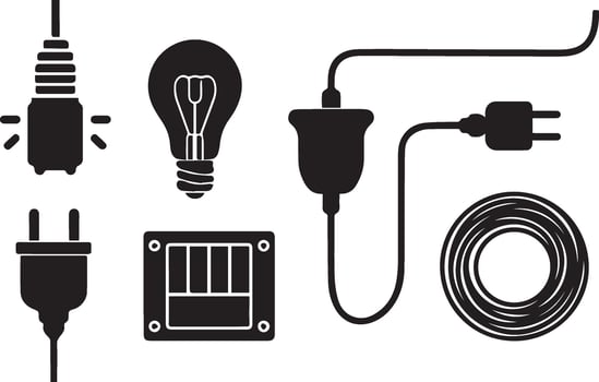 An electrical hardware material silhouette image set, vector