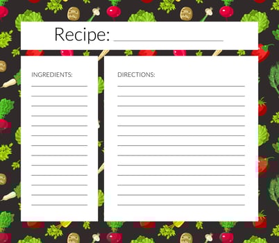 Card with a place for recording recipes. illustration. vector