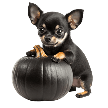 Cute Chihuahua Puppy with a Black Pumpkin png