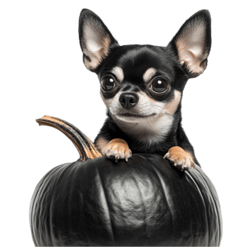 Cute Chihuahua with Black Pumpkin for Halloween png