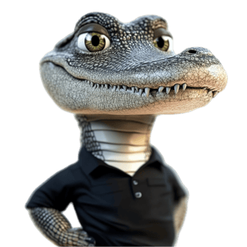 Alligator in Black Shirt with Serious Expression png