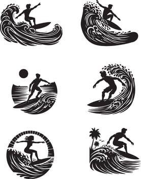 Surfers on the waves illustration vector